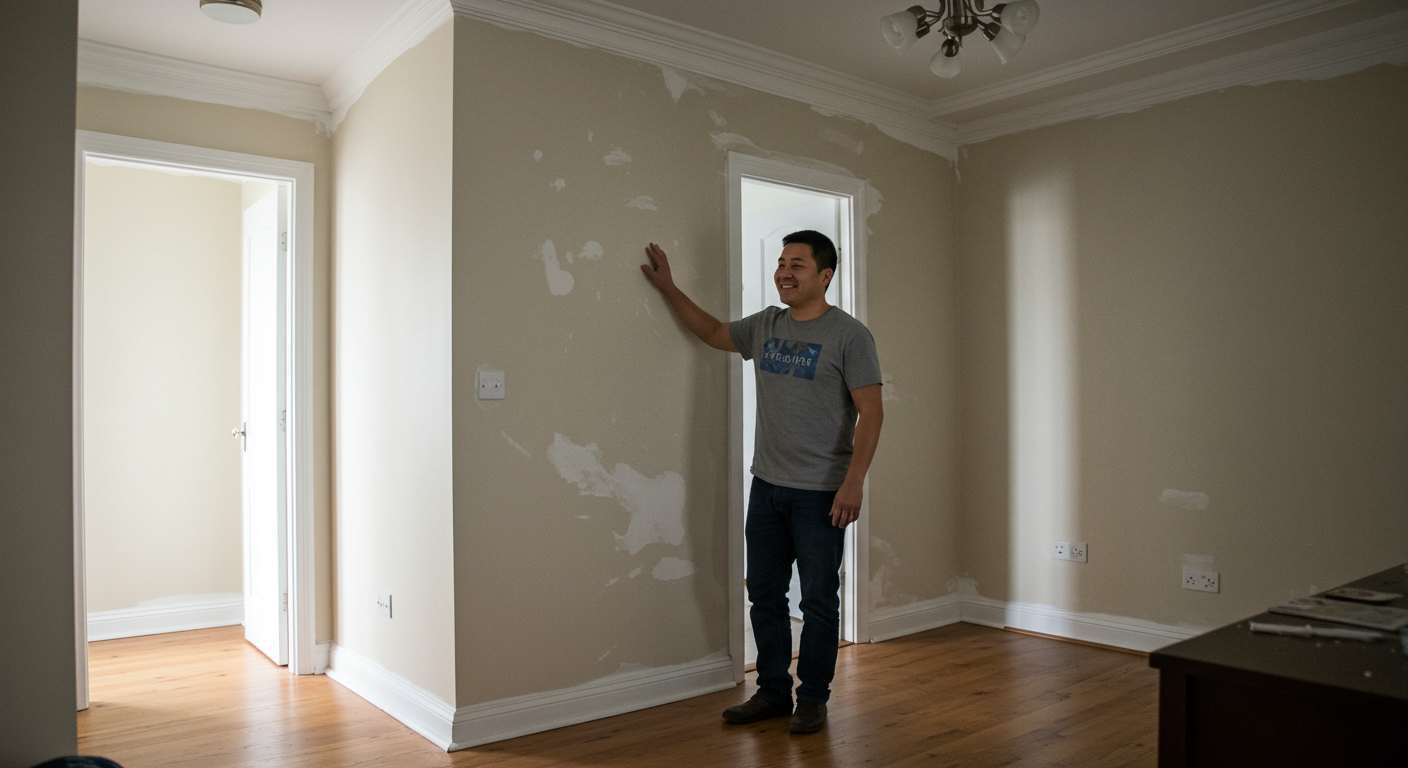 A happy homeowner standing in their clean, mold-free home, expressing satisfaction and relief after the remediation process.
